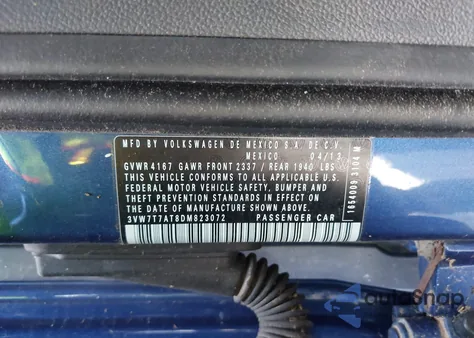 2013 Volkswagen Beetle 2.0T из США, поврежденный, VIN 3VW7T7AT8DM823072